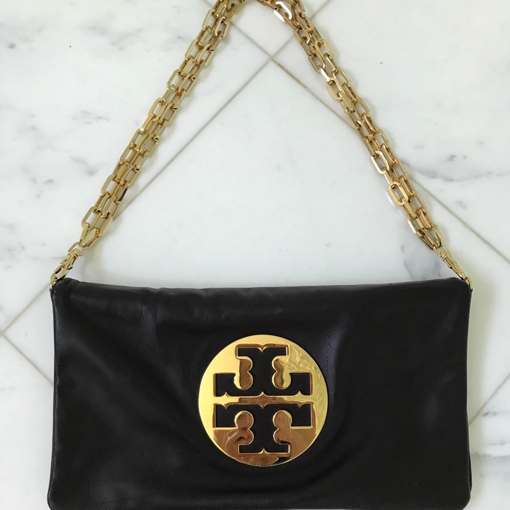 Tory Burch soft brown leather purse w gold chain